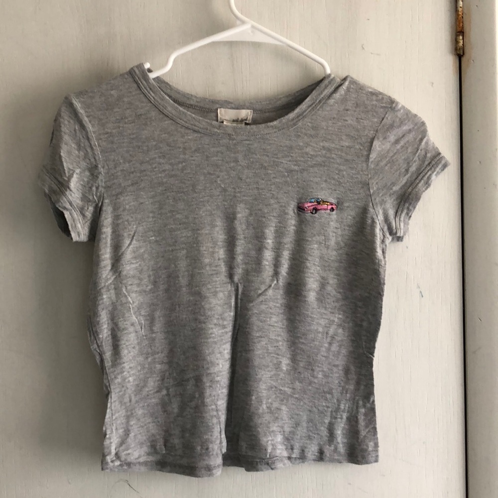 Gray Embroided Car Baby Tee